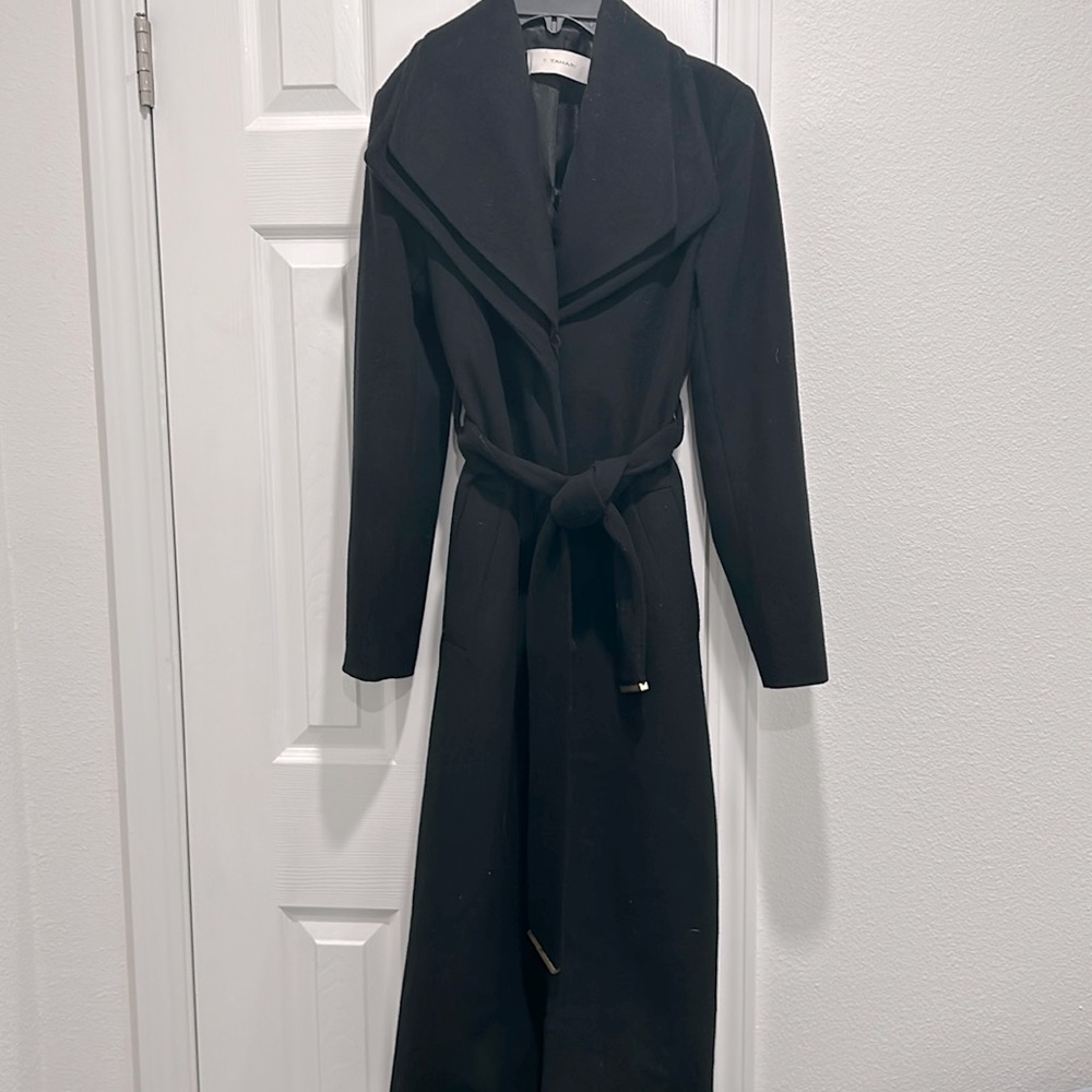 T tahari long black wool coat